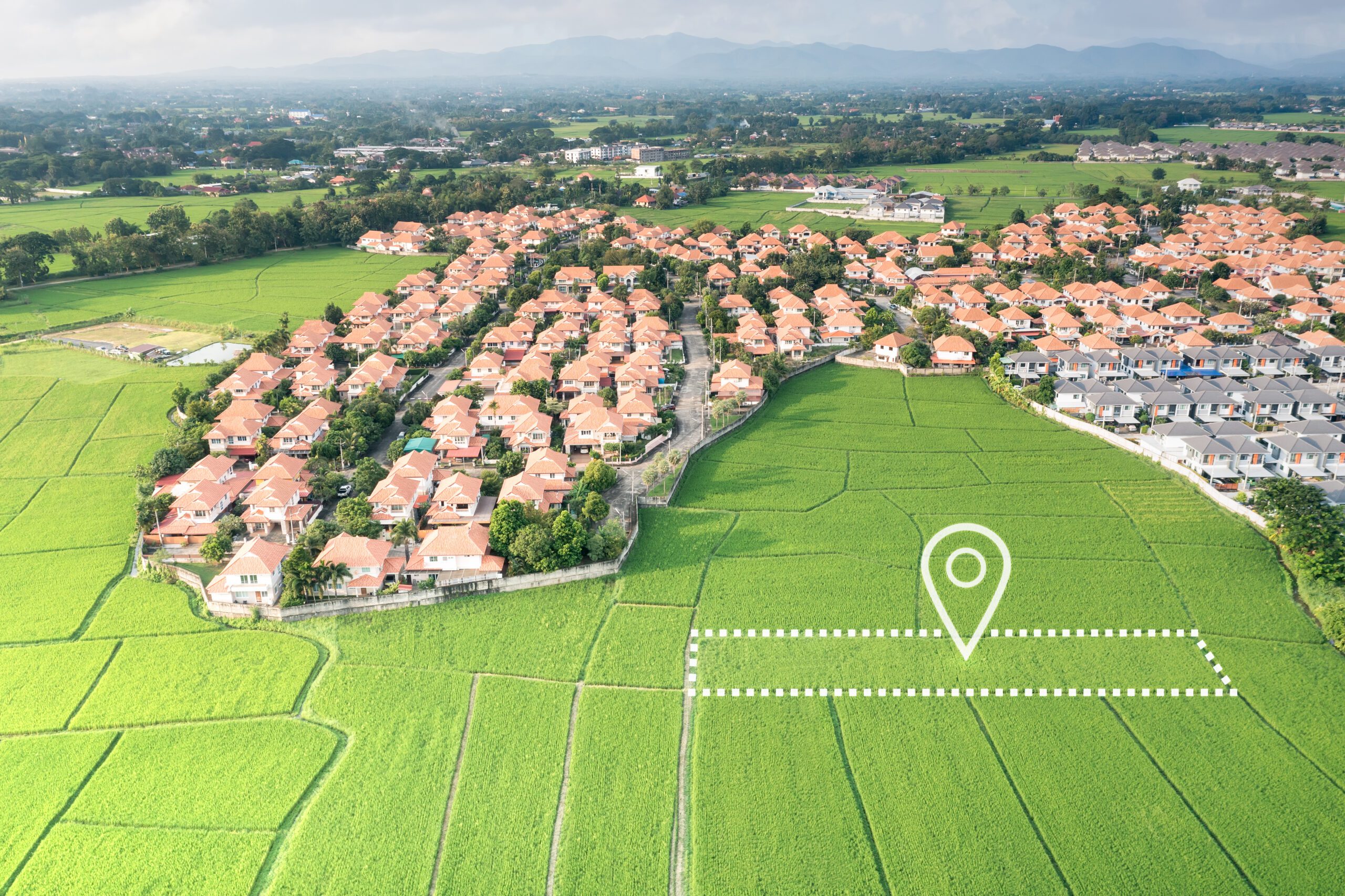 Land plot and identify registration symbol in aerial view