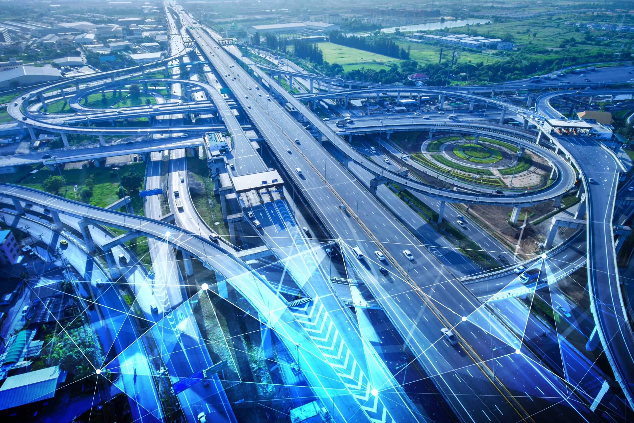 Smart transport technology concept for future car traffic on roa